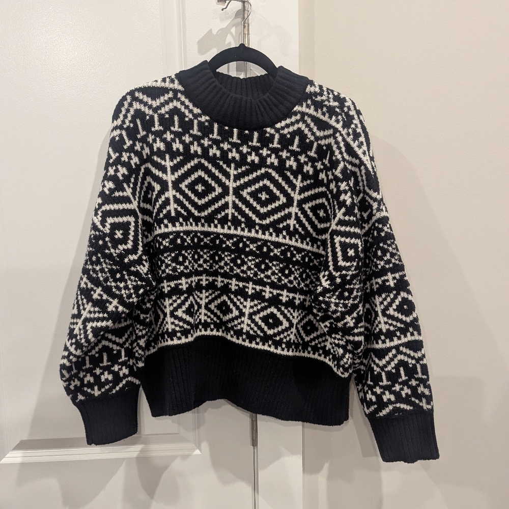Old Navy SoSoft Mock Neck Fair Isle Sweater In Black And White